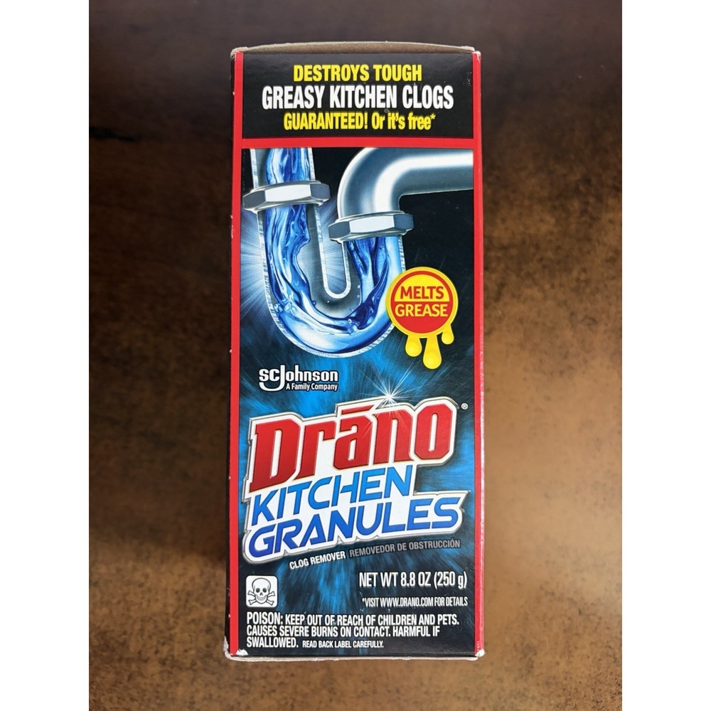 TWO (2) Drano Kitchen Granules Clog Remover, 8.8 oz Destroys Greasy Kitch Clog - Picture 4 of 4